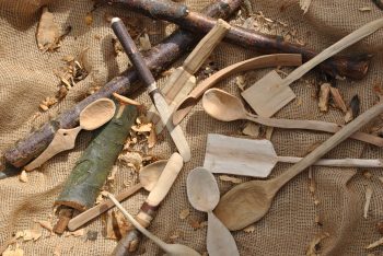Wood carved selection of utensils