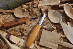 Wood carving tools by knife by Mora and crook knife by Ben Orford