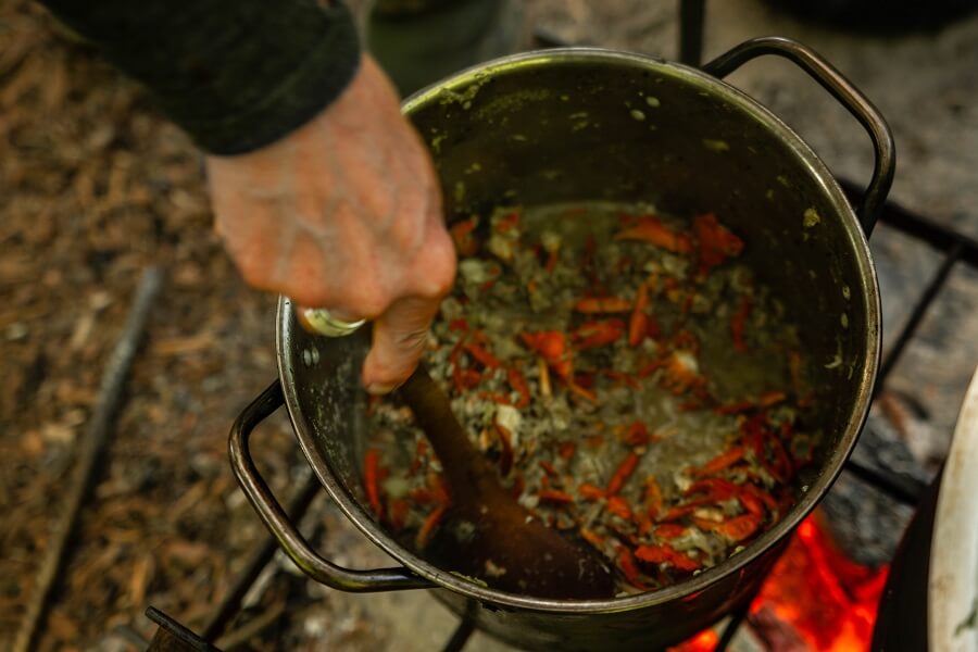 Delicious bisque of crabs gathered from the river with The Old Way