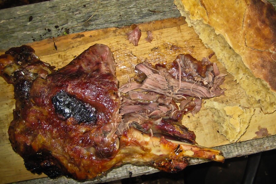 Roast meat cooked in a oven hangi
